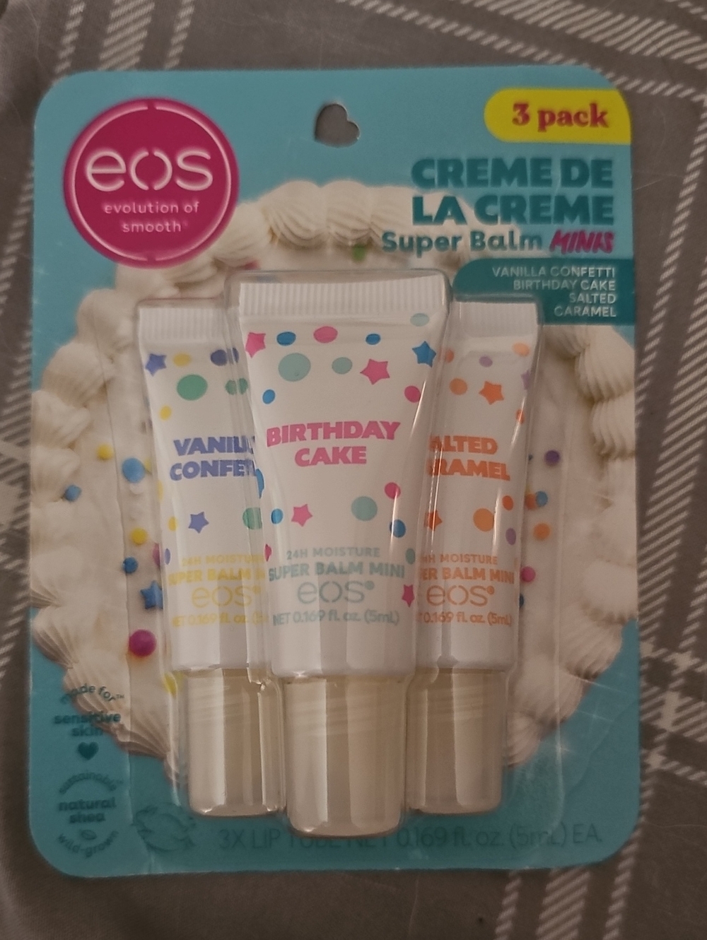 eos Super Balm Minis Birthday Cake Trio - White with Multicolor Dots